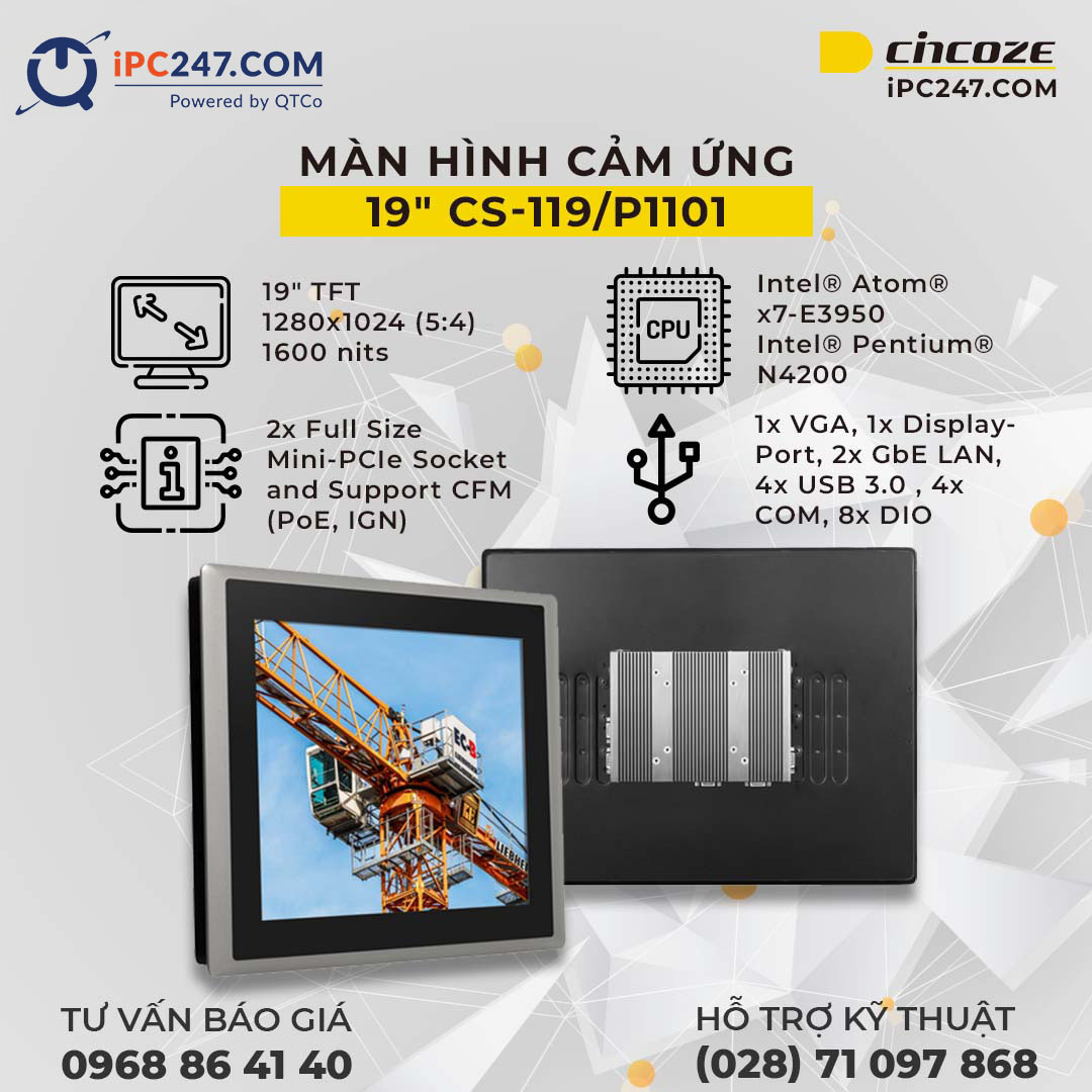 Máy tính bảng điều khiển cảm ứng Cincoze CV-119 / P1101 Máy tính bảng điều khiển cảm ứng Cincoze CV-119 / P1101
