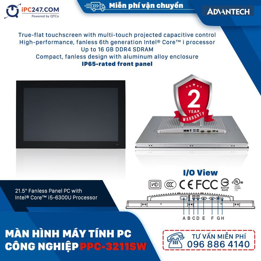 21.5" Fanless Panel PC with Intel® Core™ i5-6300U Processor