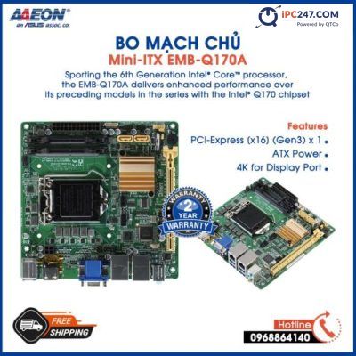 EMB-Q170A with6th/7th Generation Intel® Core™ i Series, LGA1151 Socket Processor, Max. 65W TDPs, M.2 x 1, SATA 6.0 Gb/s x 2, USB x 10