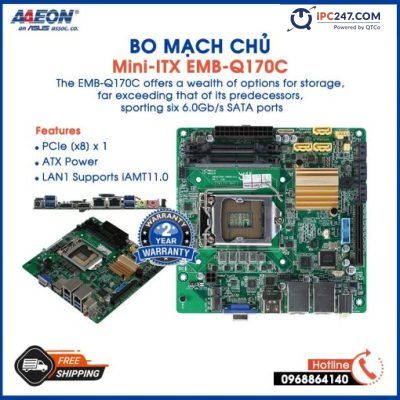 EMB-Q170C with 6th/7th Generation Intel® Core™ i Series, LGA1151 Socket Processor, Max. 65W TDPs, M.2 x 1, SATA 6.0 Gb/s x 6