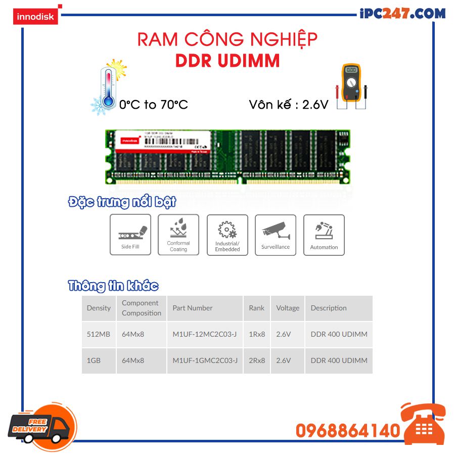 Ram công nghiệp Innodisk - DDR UDIMM Innodisk - DDR UDIMM