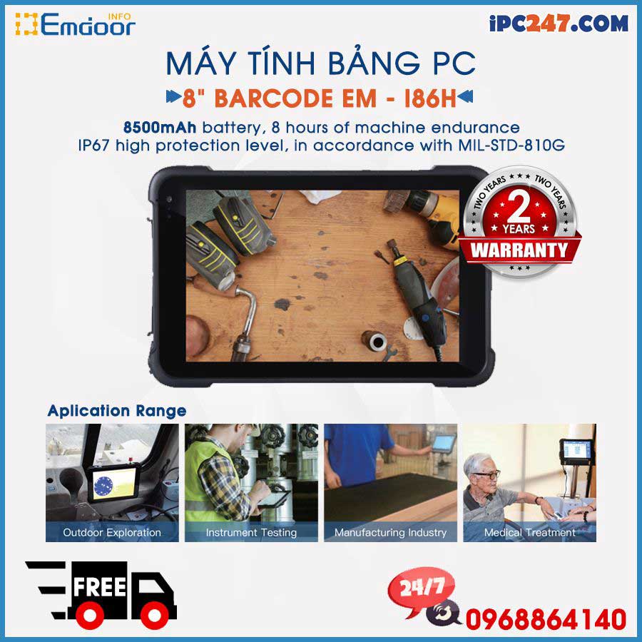 Máy tính bảng công nghiệp Emdoor EM-I86H dùng quét mã vạch trong kho hàng