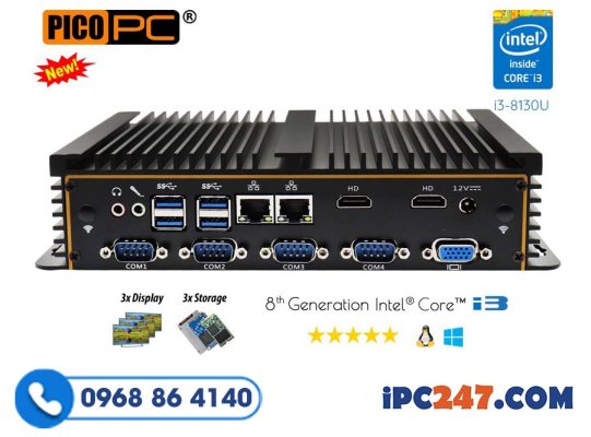8th Gen Intel I5 8250U 6 COM 3 Display Fanless Industrial PC
