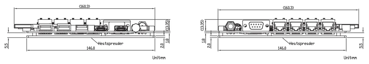 Bản vẽ kích thước GENE-BT04 nhìn từ cạnh bo (mm)