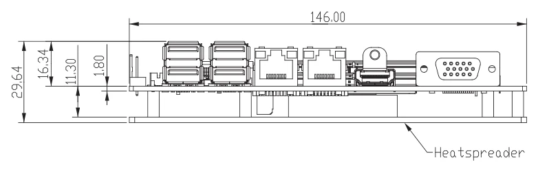 Bản vẽ kích thước GENE-WHU6 nhìn từ cạnh cổng I/O (mm)