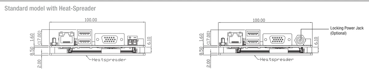 Bản vẽ kích thước PICO-BT01 nhìn từ cạnh cổng kết nối (mm)