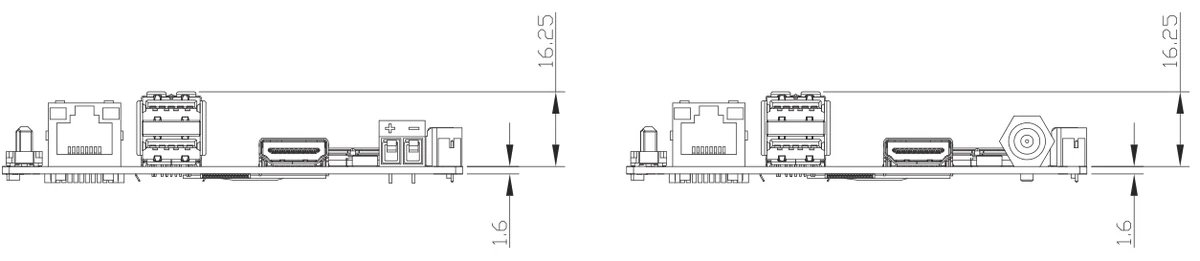 Bản vẽ kích thước PICO-APL3 nhìn từ cạnh cổng I/O (mm)
