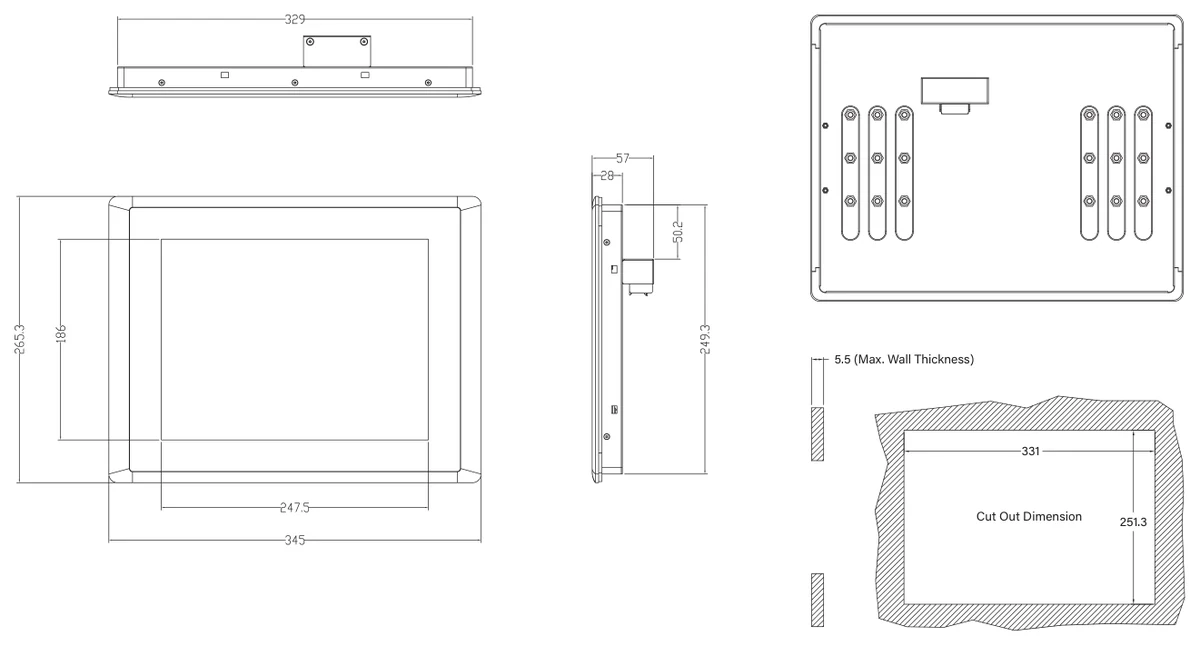 Bản vẽ kích thước và kích thước khoét lắp CV-112 (mm)