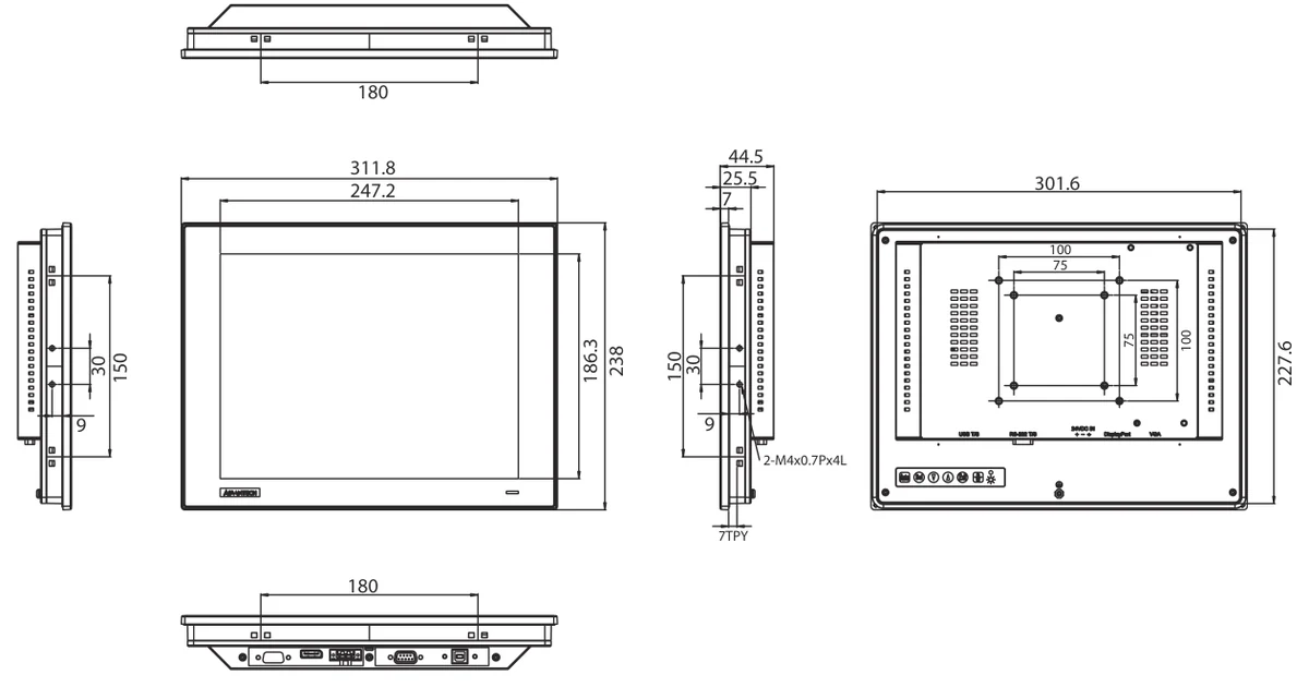 Bản vẽ kích thước FPM-7121T (mm)