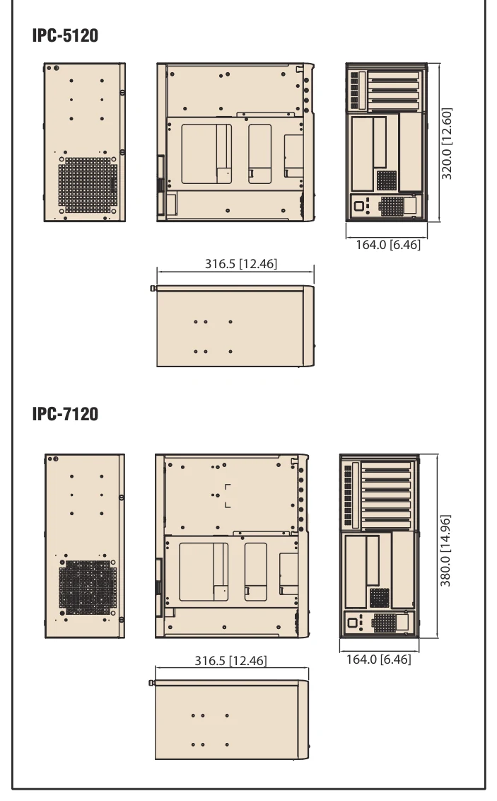 Bản vẽ kích thước IPC-5120 và IPC-7120 (mm)