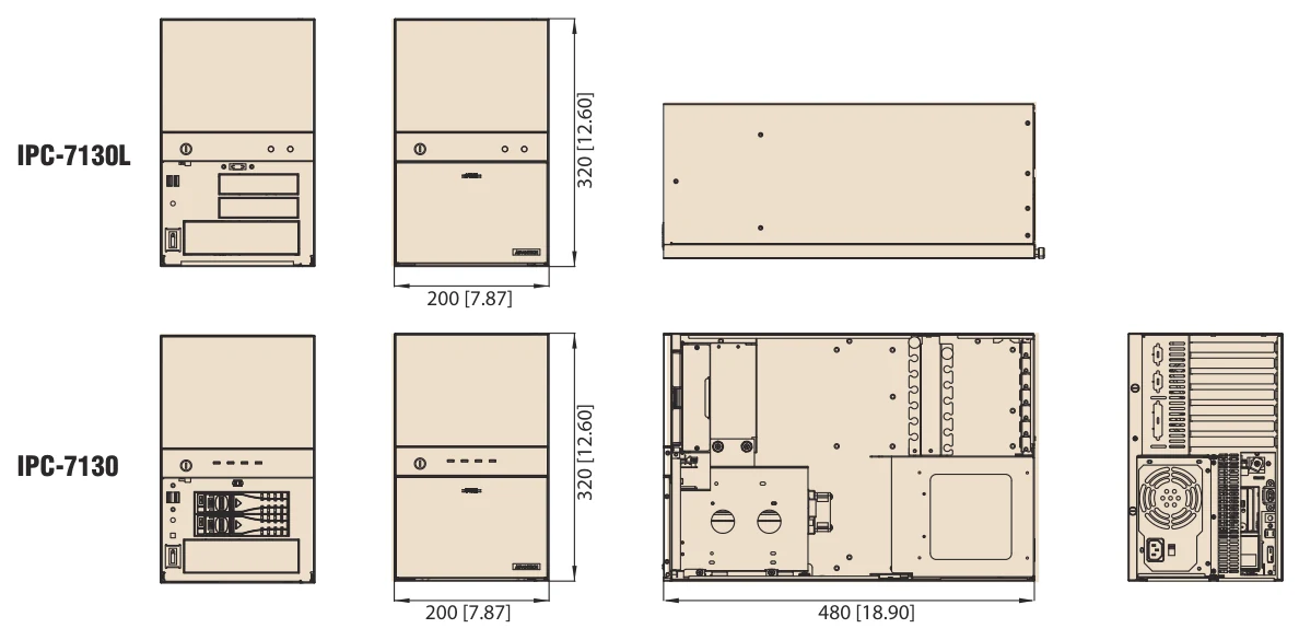 Bản vẽ kích thước IPC-7130 và IPC-7130L (mm)