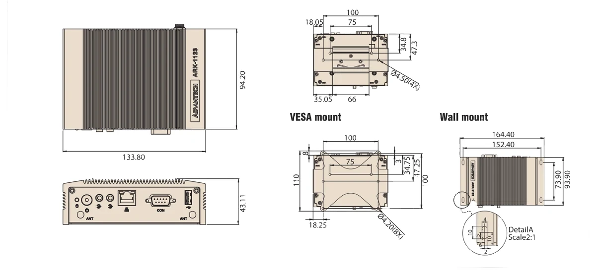 Bản vẽ kích thước và kiểu lắp ARK-1123C (mm)