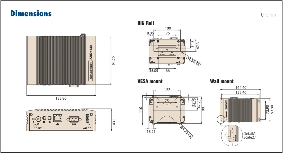 Bản vẽ kích thước và các kiểu lắp ARK-1123H (mm)
