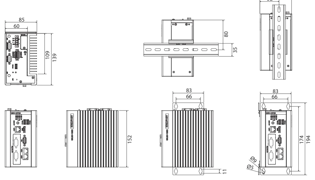 Bản vẽ kích thước UNO-1372G (mm)
