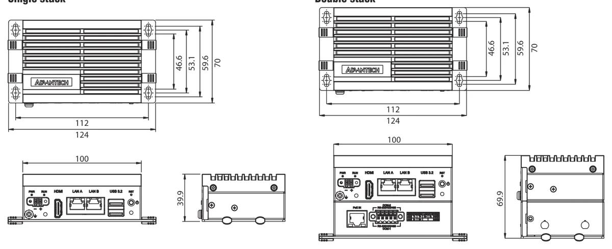 Bản vẽ kích thước UNO-2271G (mm)