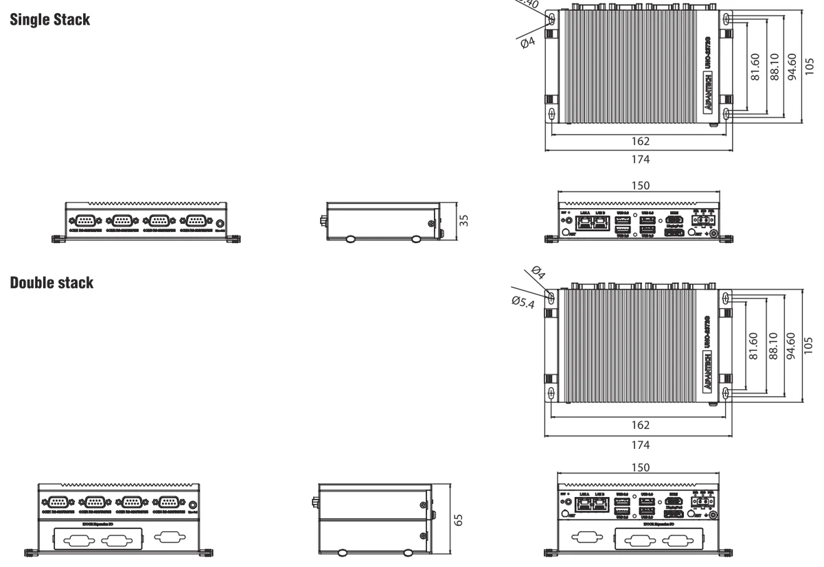 Bản vẽ kích thước UNO-2372G bản một tầng và hai tầng (mm)