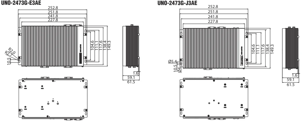 Bản vẽ kích thước UNO-2473G (mm)