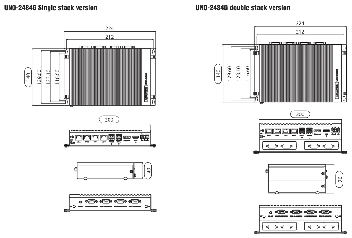 Bản vẽ kích thước UNO-2484G (mm)