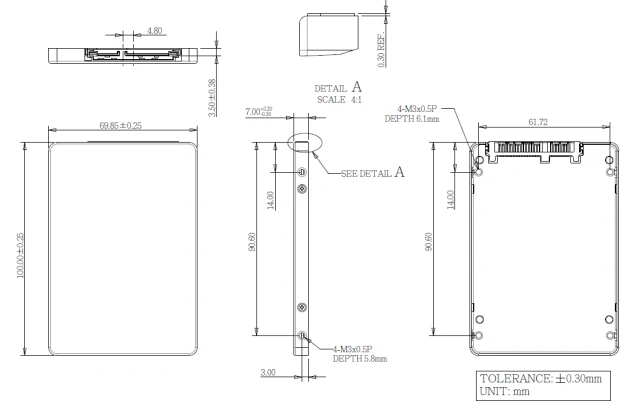 Bản vẽ kích thước ổ Innodisk 2.5" SATA SSD 3TE7 (mm)