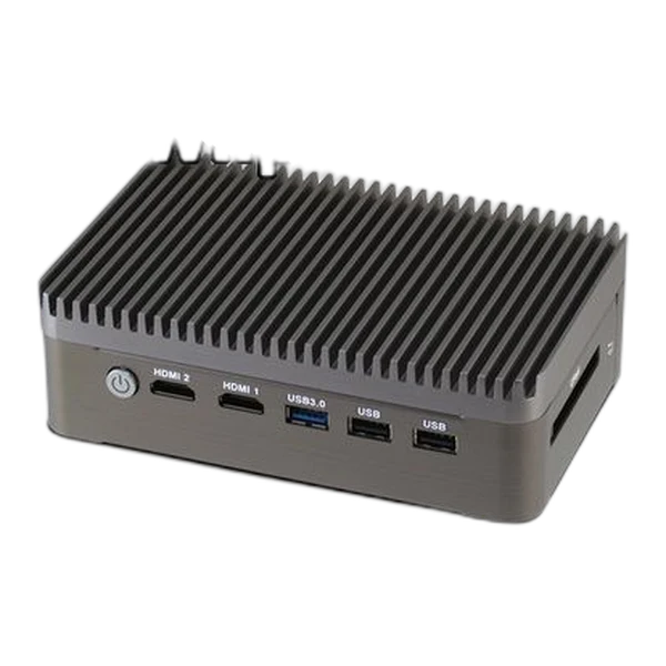 Máy tính công nghiệp AAEON BOXER-6404M màu đen với 4 cổng LAN và 2 HDMI